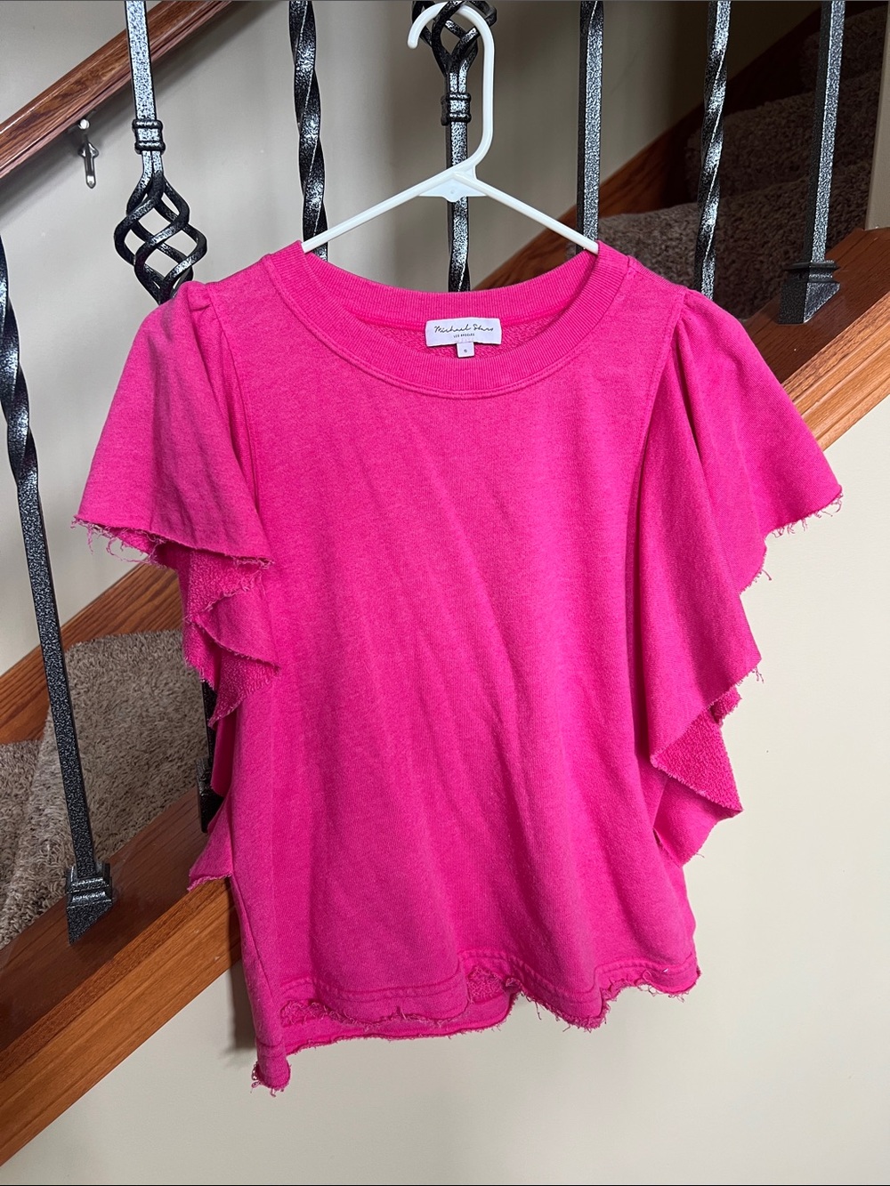 Michael Stars Hot Pink Ruffle-Sleeve Top